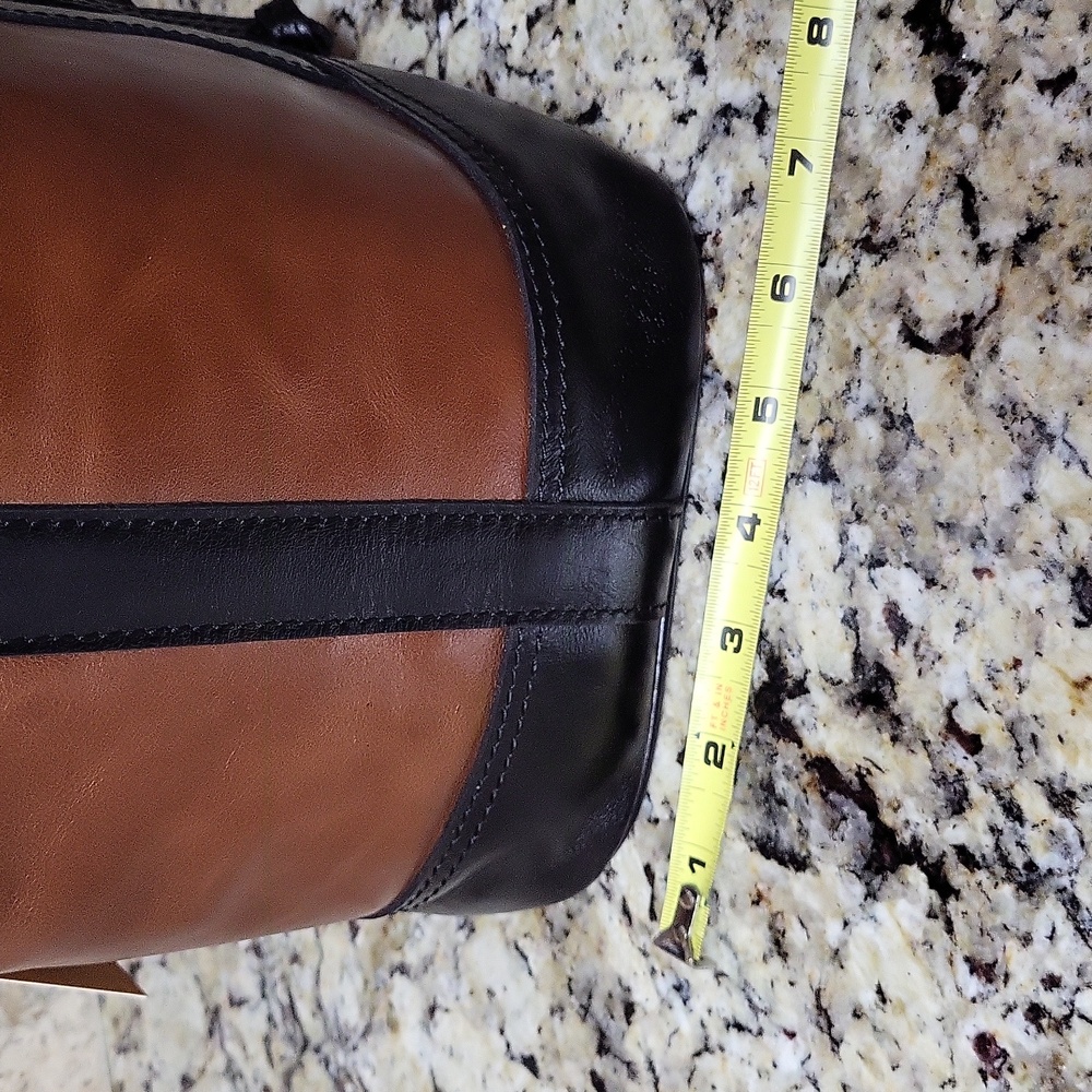 Patricia Nash Brown and Black Leather Drawstring Bucket Bag - Picture 8 of 16